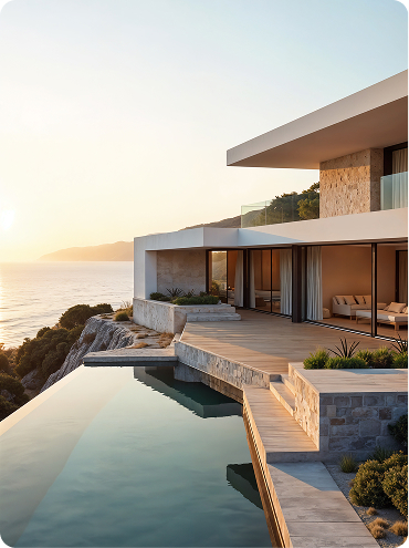 Residencia de alta gama ubicada en primera línea de playa, con diseño contemporáneo, grandes ventanales, vegetación tropical y vistas al mar al atardecer. Este tipo de propiedad refleja el estilo de vida exclusivo que caracteriza a las Branded Residences: lujo integrado con la naturaleza, privacidad absoluta y servicios premium en destinos paradisíacos.